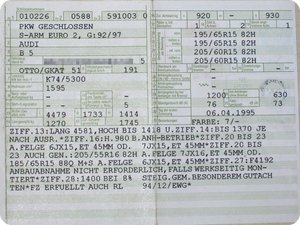 Fahrzeugschein des Audi A4 (B5) 1.6 (1995)